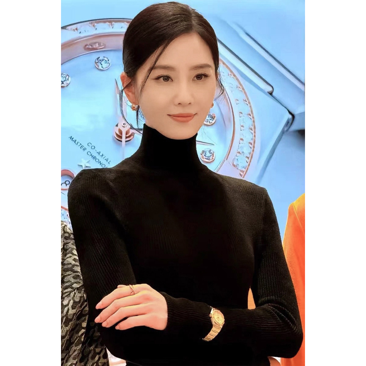 Women's knitted sweater with standing collar, long-sleeve