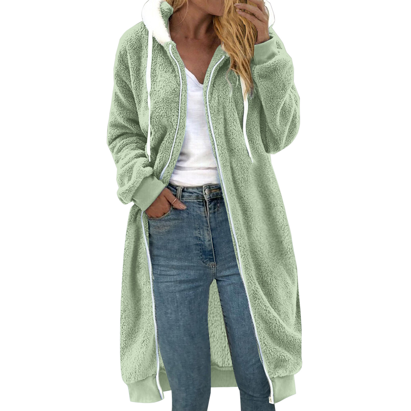 Women's reversible faux fur coat with hood