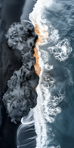 Abstract Coastal Erosion Dark Rock and Ocean Waves Texture