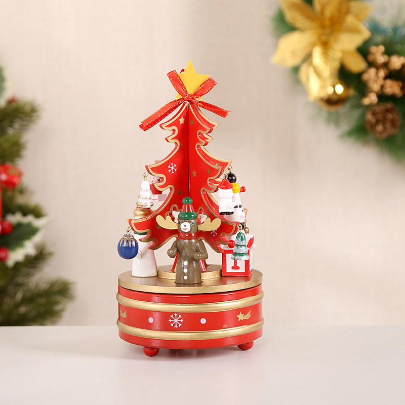 Decorative wooden Christmas tree music box