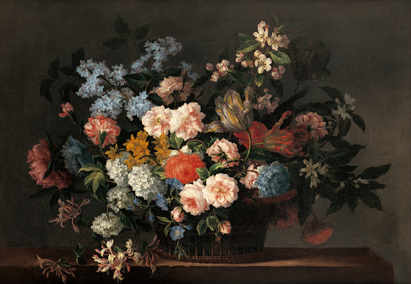Still life with basket of flowers 1690s