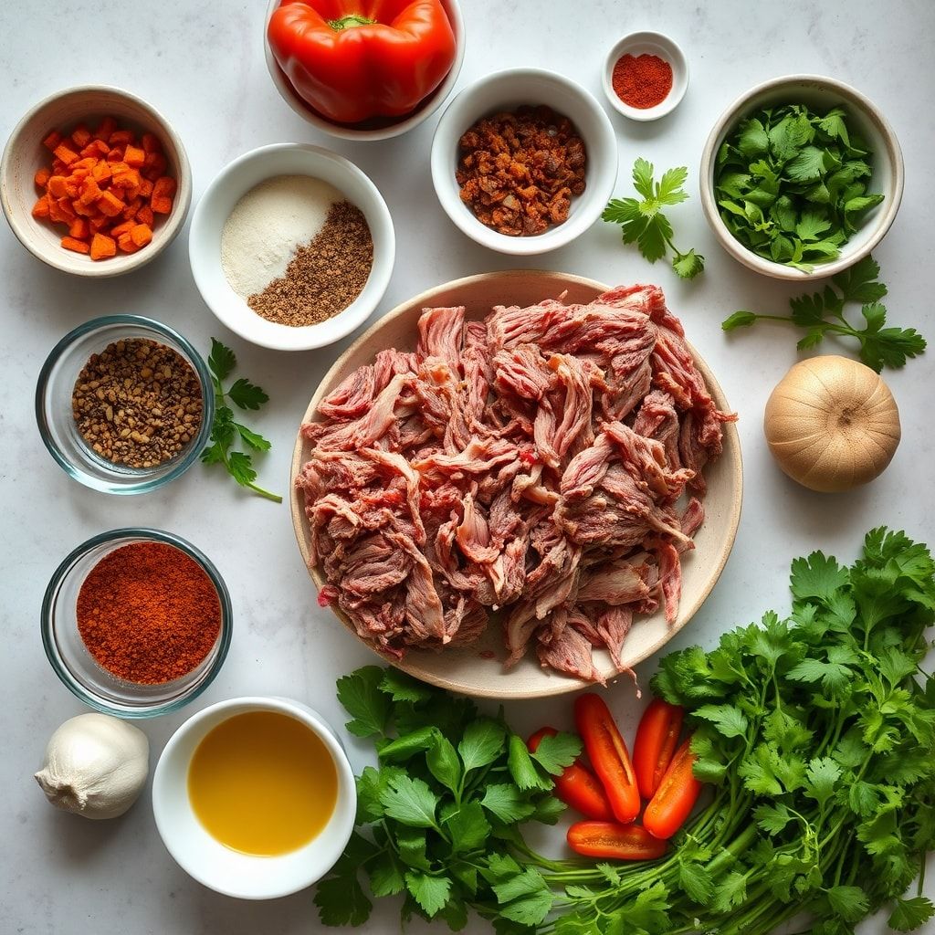 Ingredients for Classic Ropa Vieja with Shredded Beef and Peppers – Easy One-Pot Cuban Comfort