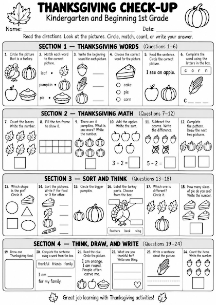 Thanksgiving Check-Up Worksheet
