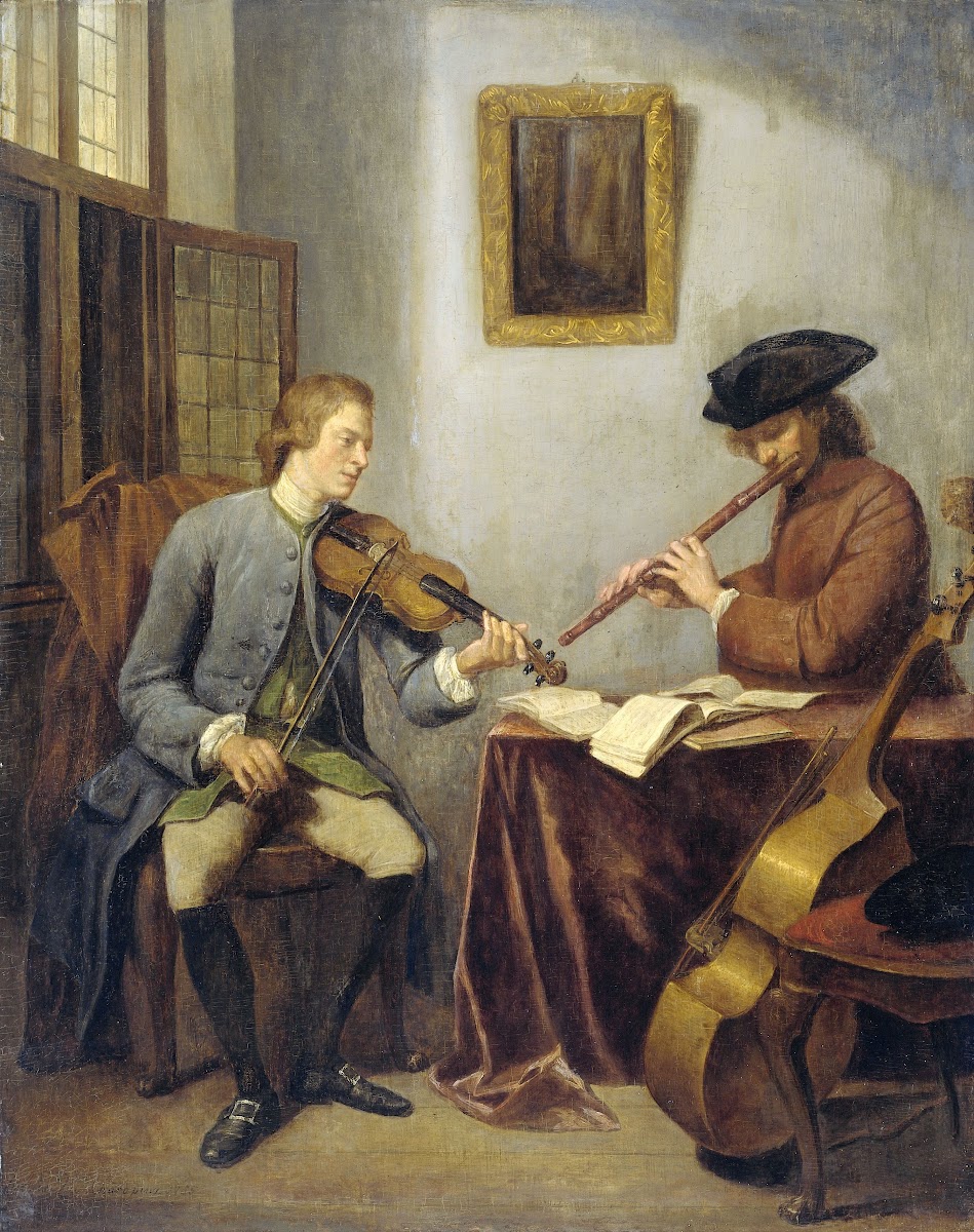 A Violinist and a Flutist Playing Music together The Musicians 1755