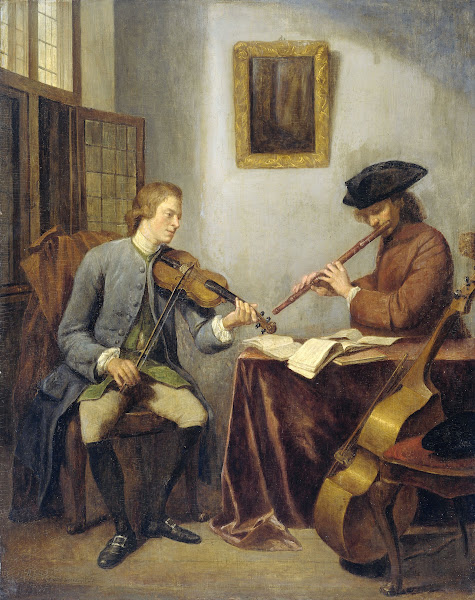 A Violinist and a Flutist Playing Music together The Musicians 1755