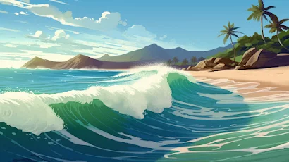 Ai Art, Illustration, Painting, Waves, Beach 2K Wallpaper Background