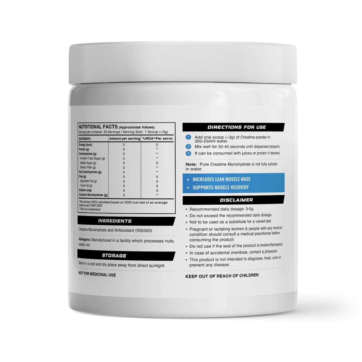Wellcore Micronised Creatine Monohydrate — Unflavoured, 100g