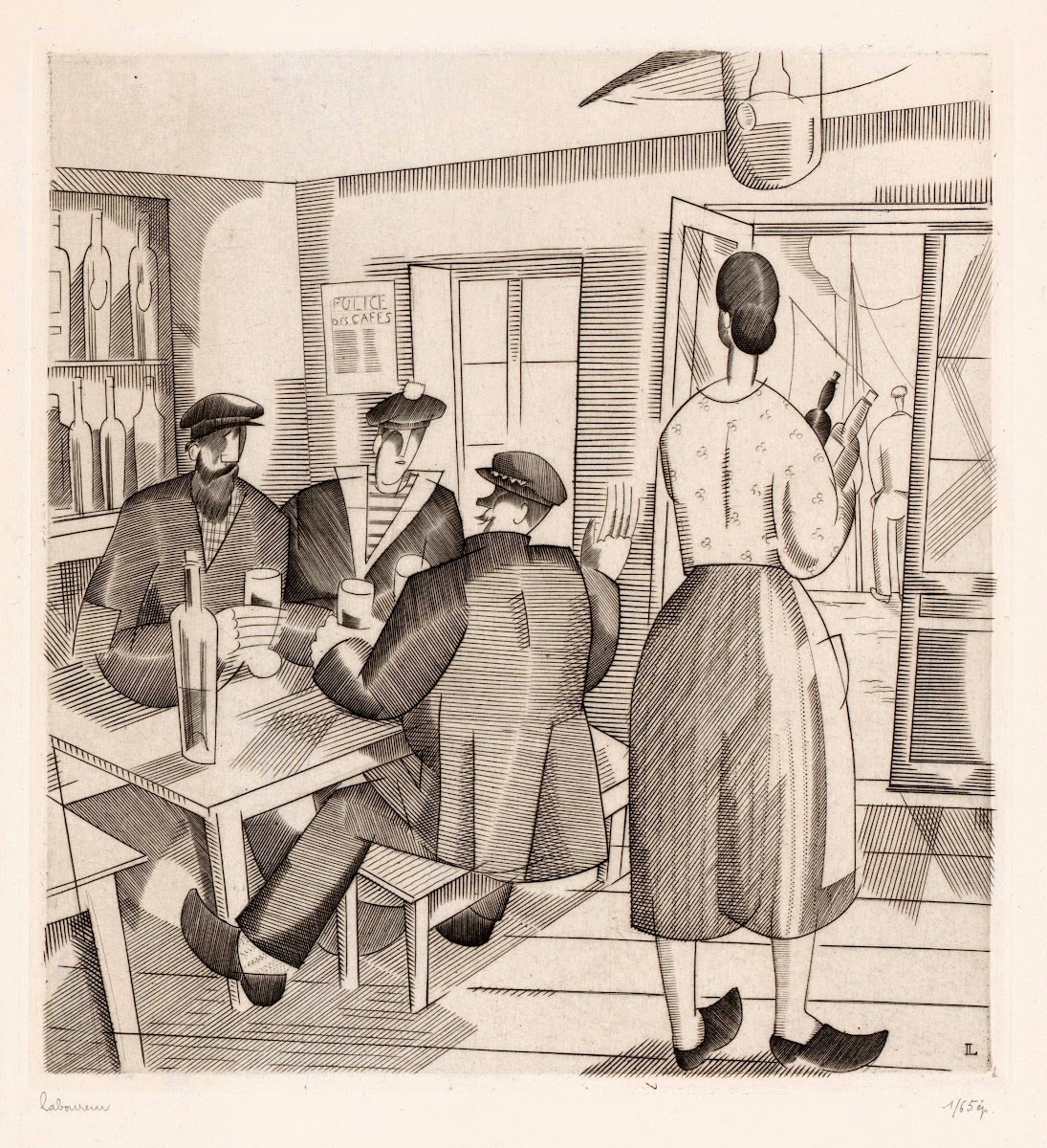 Caféinterieur met klanten en serveerster 1925