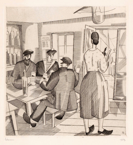 Caféinterieur met klanten en serveerster 1925