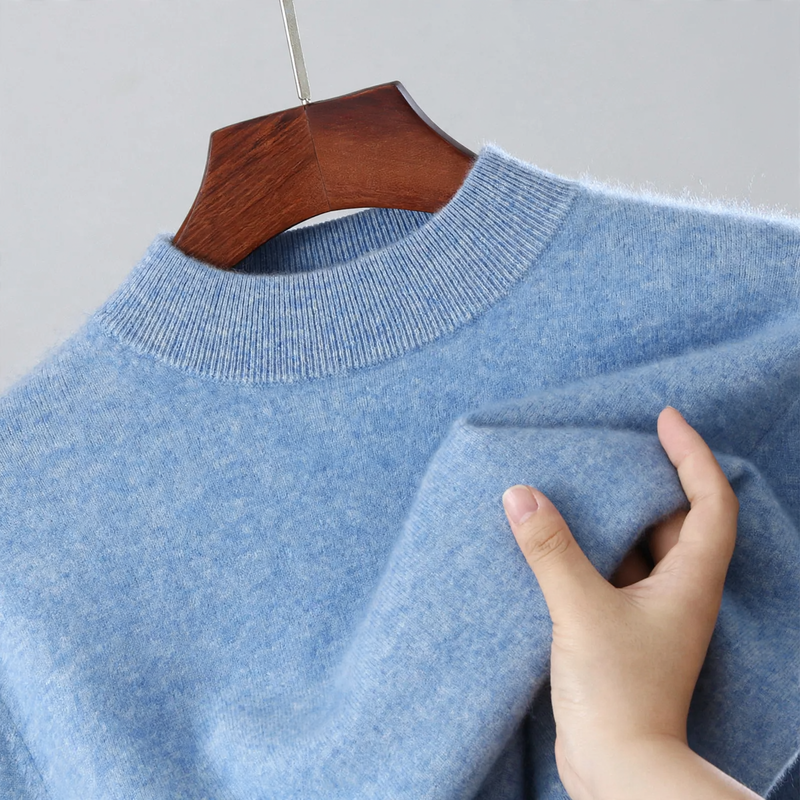 Herren-Wollpullover, Stehkragen, locker geschnitten