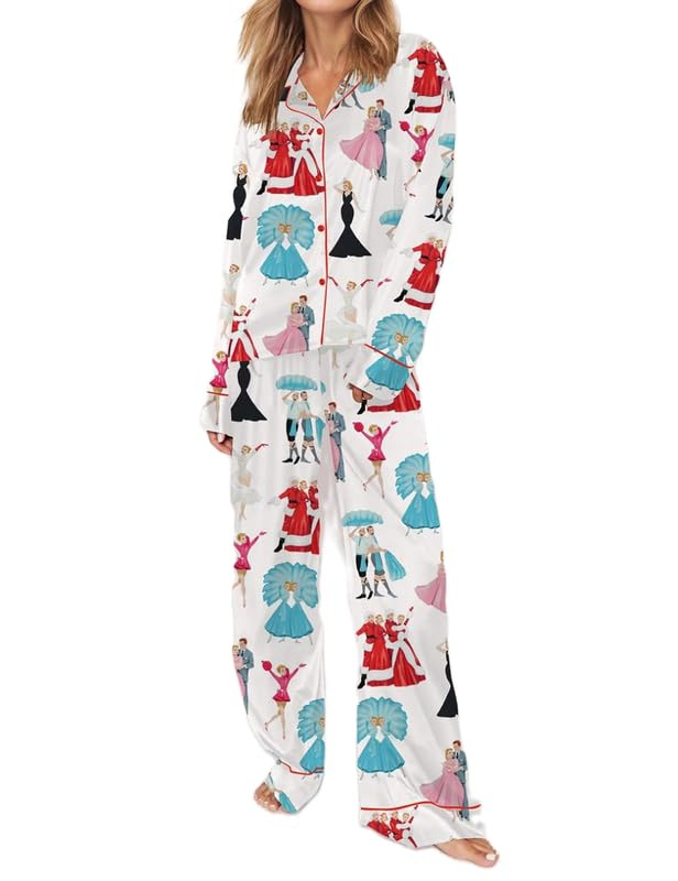 Damen- und Kinder-Schlafanzug-Set mit Weihnachtsbaum-Print