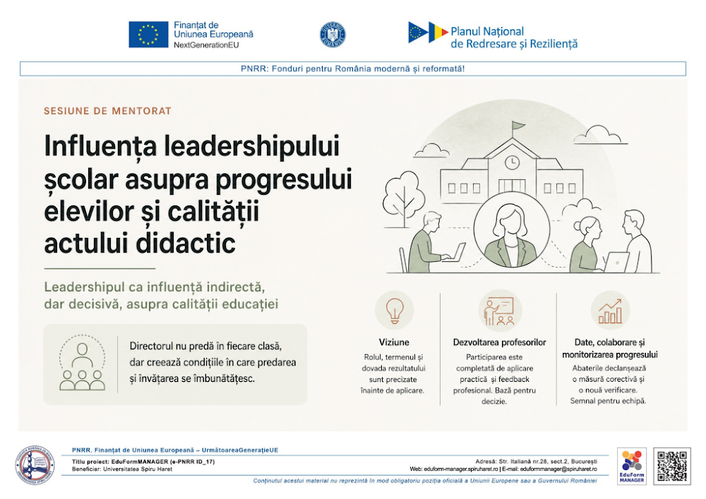 Coperta ghidului Influența leadershipului școlar asupra progresului elevilor și calității actului didactic