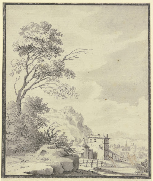 Landschaft mit einem Haus mit Turm 1744