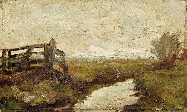 Irrigation ditch with wood gate at left 18941895