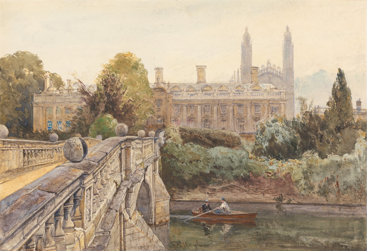 Clare College and Bridge over the Cam with Kings College in the background 1889