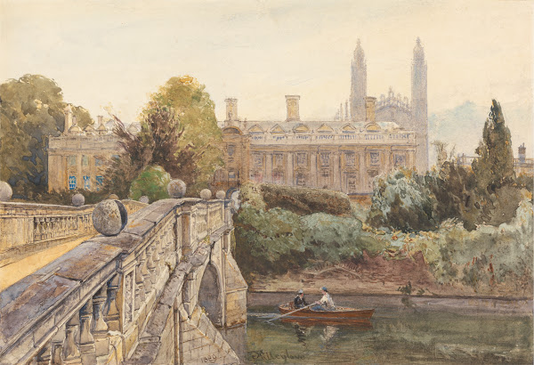 Clare College and Bridge over the Cam with Kings College in the background 1889