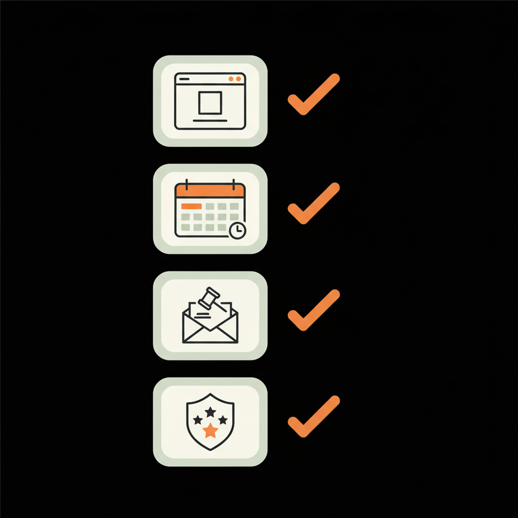 Minimal vector checklist infographic on black background illustrating steps to remove negative Google review with icons for screenshots, booking logs, legal request, and reputation work.