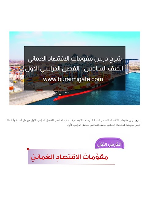 شرح درس مقومات الاقتصاد العماني - بوابة البريمي - دراسات الصف 6 الفصل 1