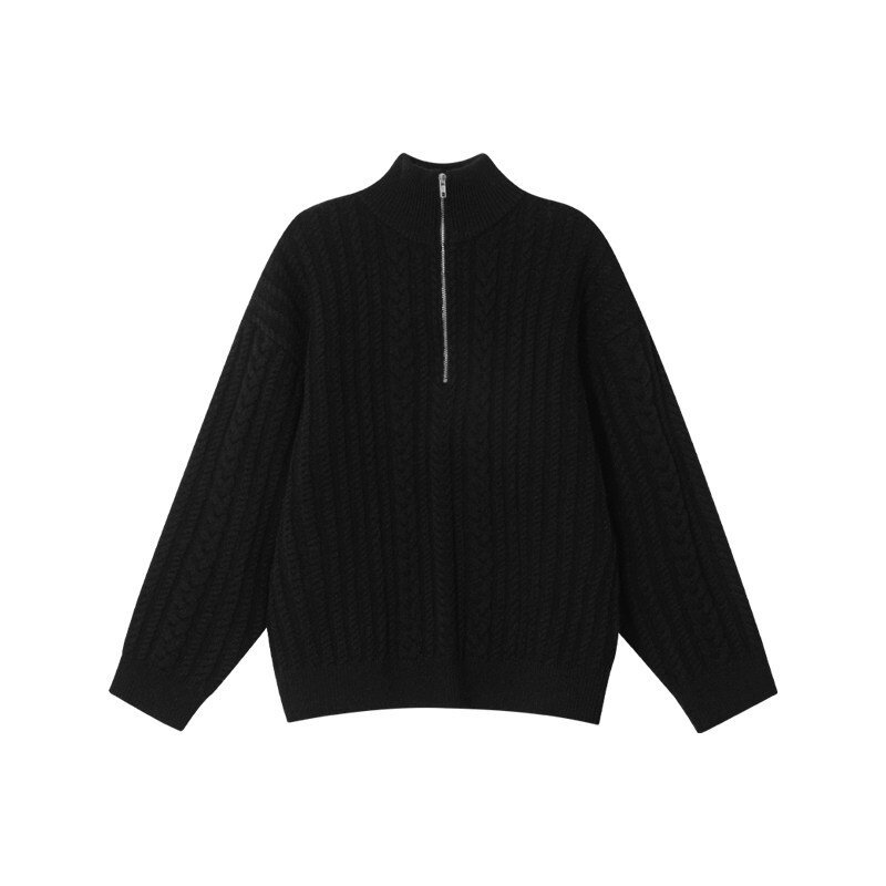 Damen-Strickpullover mit Reißverschluss und Rippenmuster