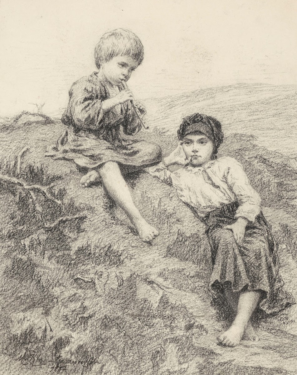 Country Children Drawing for the Painting The Idyll 1882