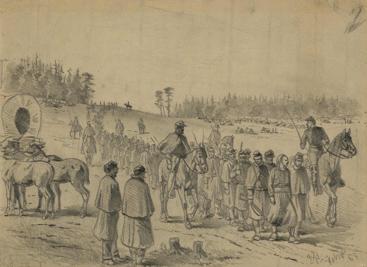 Stragglers on the march to headquarters Under guard 1863