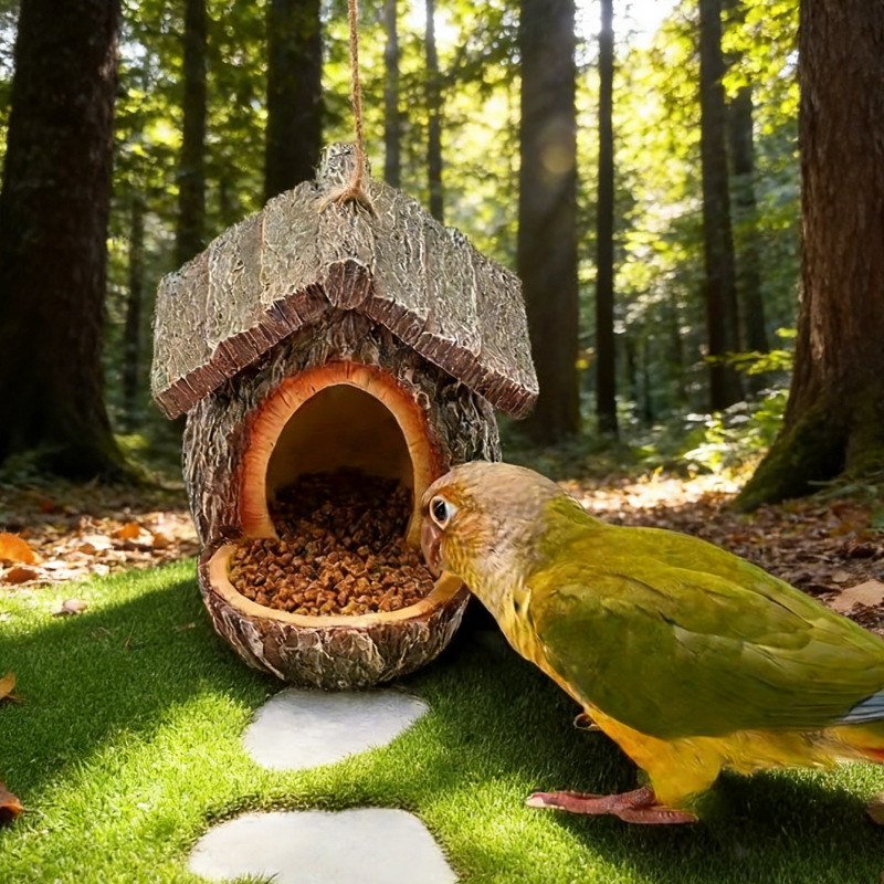 Creative birdbath designed to look like a tree trunk made of resin