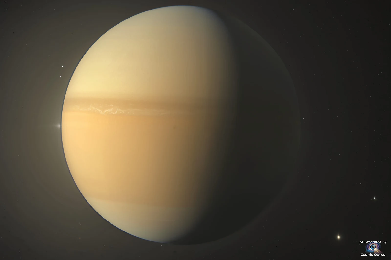 An authentic, photorealistic astronomical photograph of Saturn's largest moon Titan in deep space. T_00008