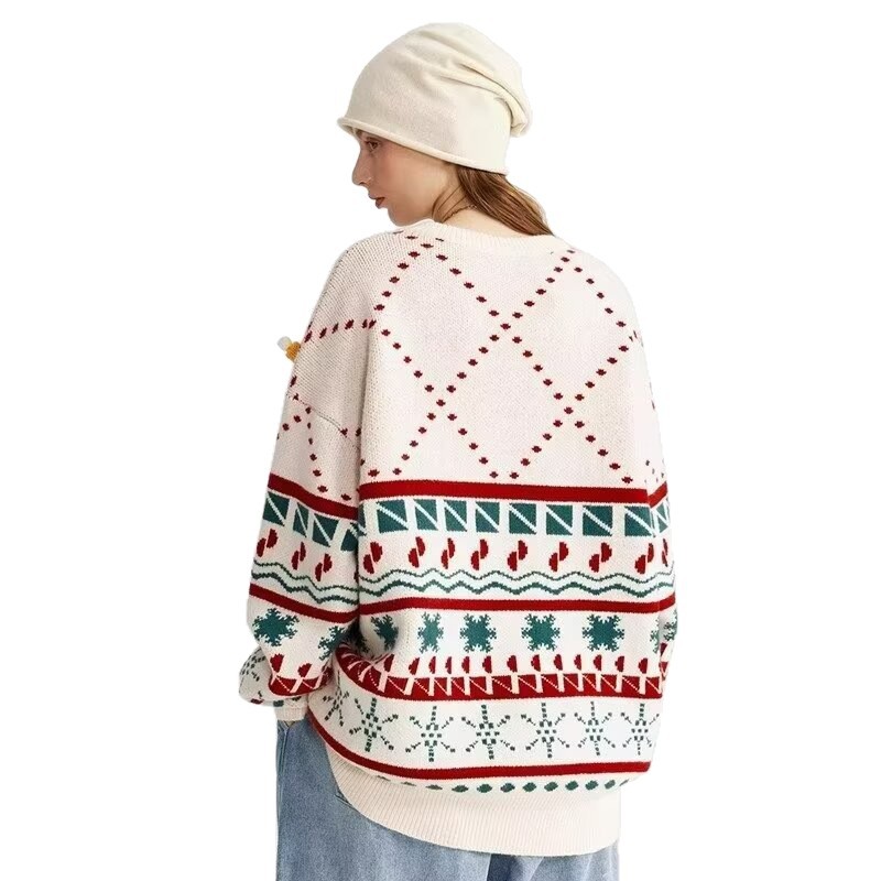 Knitted sweater with round neckline, ethnic style
