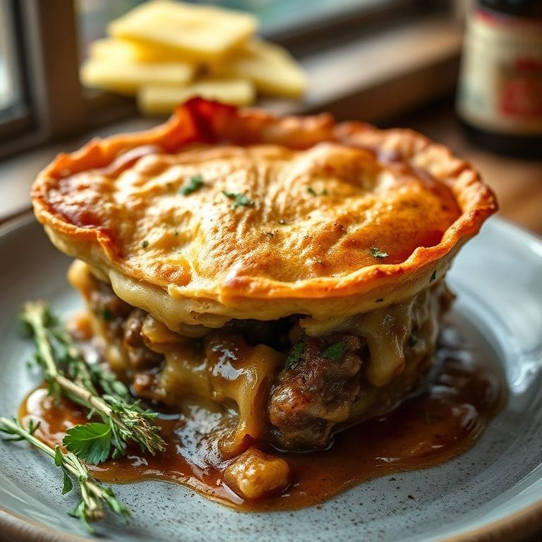 Savory Steak and Onion Pie Recipe Easy Classic British Pub Food Guide – Homemade Comfort in 40 Min finished