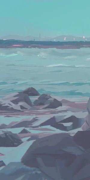 Seascape, Coastal Art, Digital Painting, Lonely Girl 4K Wallpaper Background