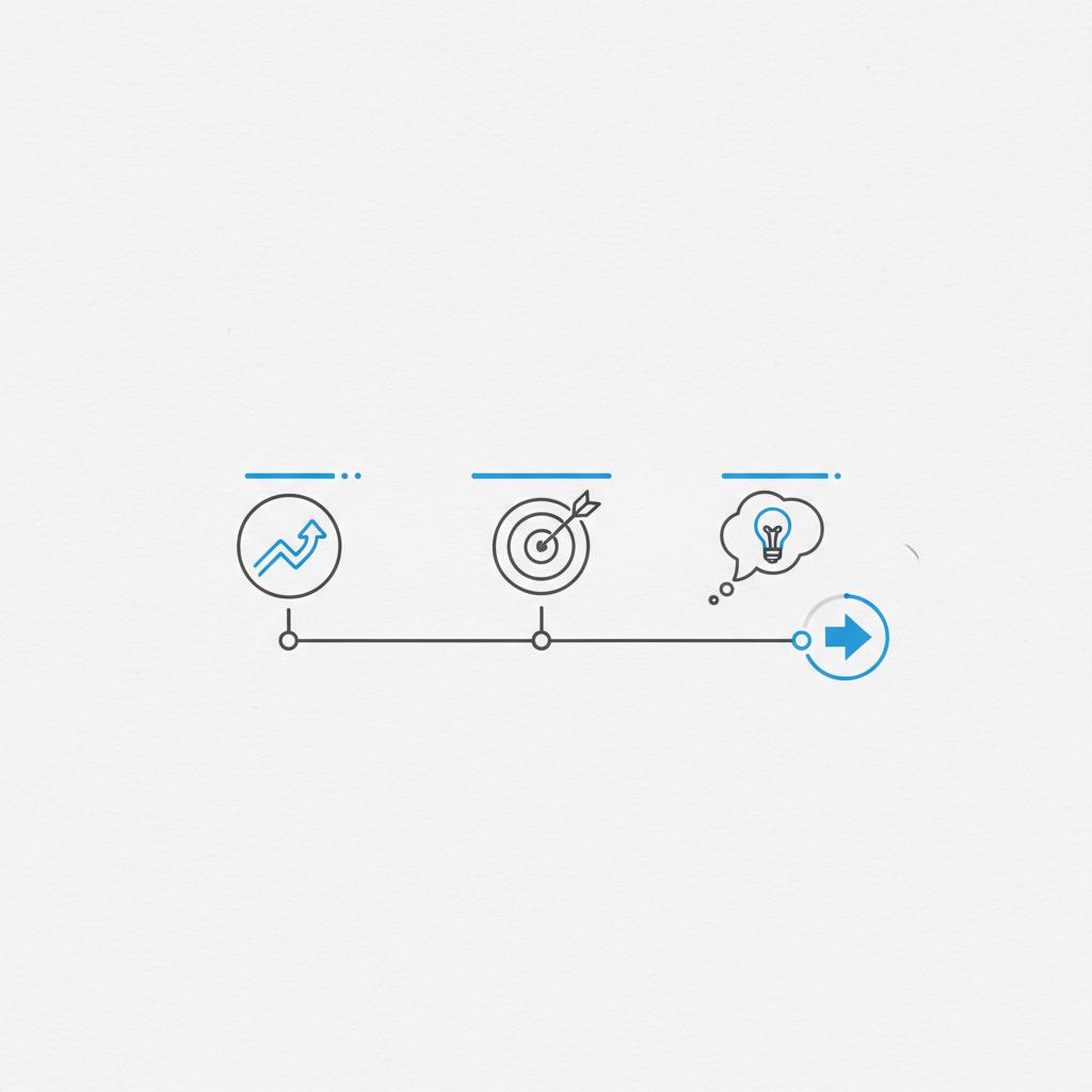 Minimalist vector mockup of three painting project thumbnails (exterior house, deck, interior living room) linked to a small funnel icon in Agency Visible colors for facebook ads for painters