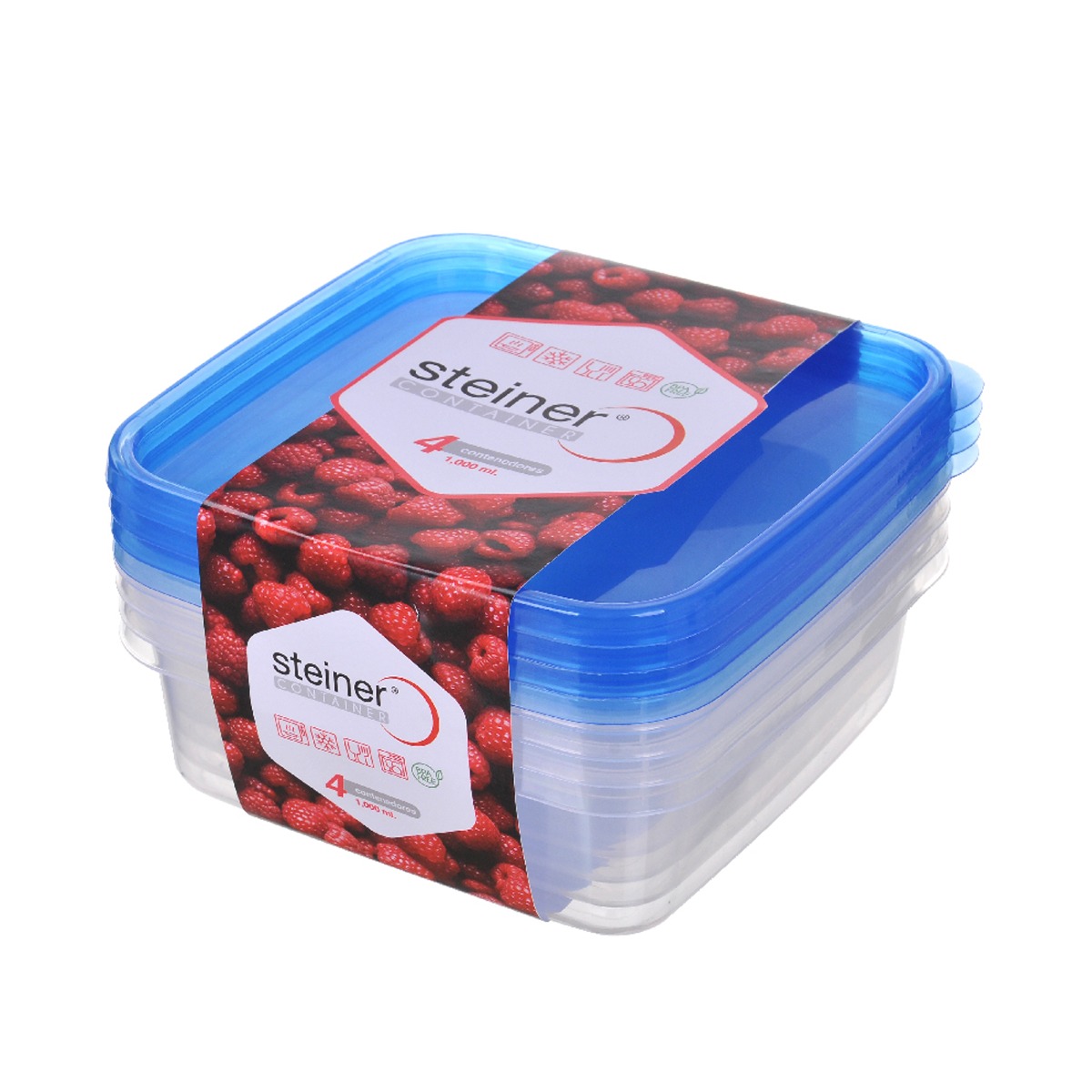 Contenedores de alimentos de plástico Steiner™ de 1 L, 4 piezas