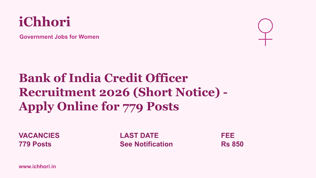 Bank of India Credit Officer Recruitment 2026 (Short Notice) - Apply Online for 779 Posts - iChhori