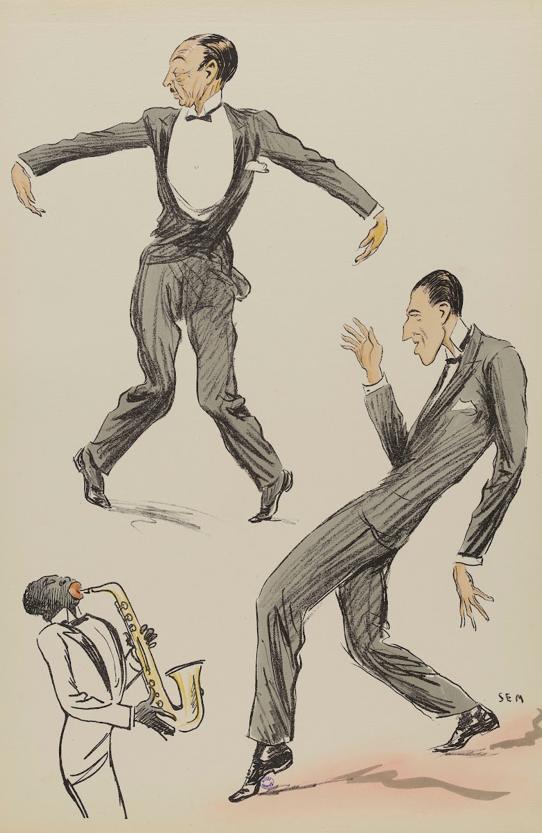 Deux hommes dansant le charleston au son dun saxophone 1927