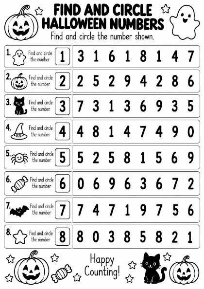 Find and Circle Halloween Numbers