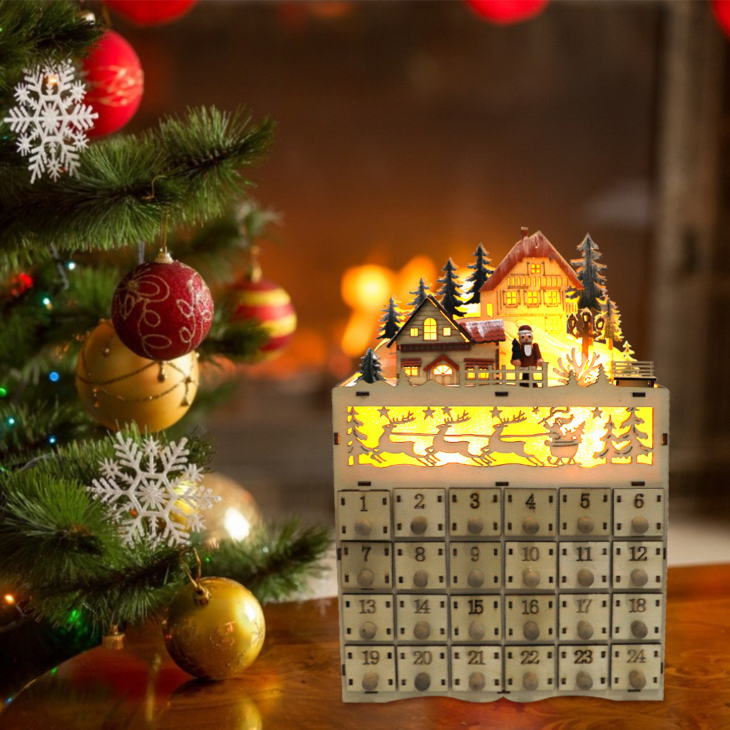 Christmas wooden Advent calendar with village scene