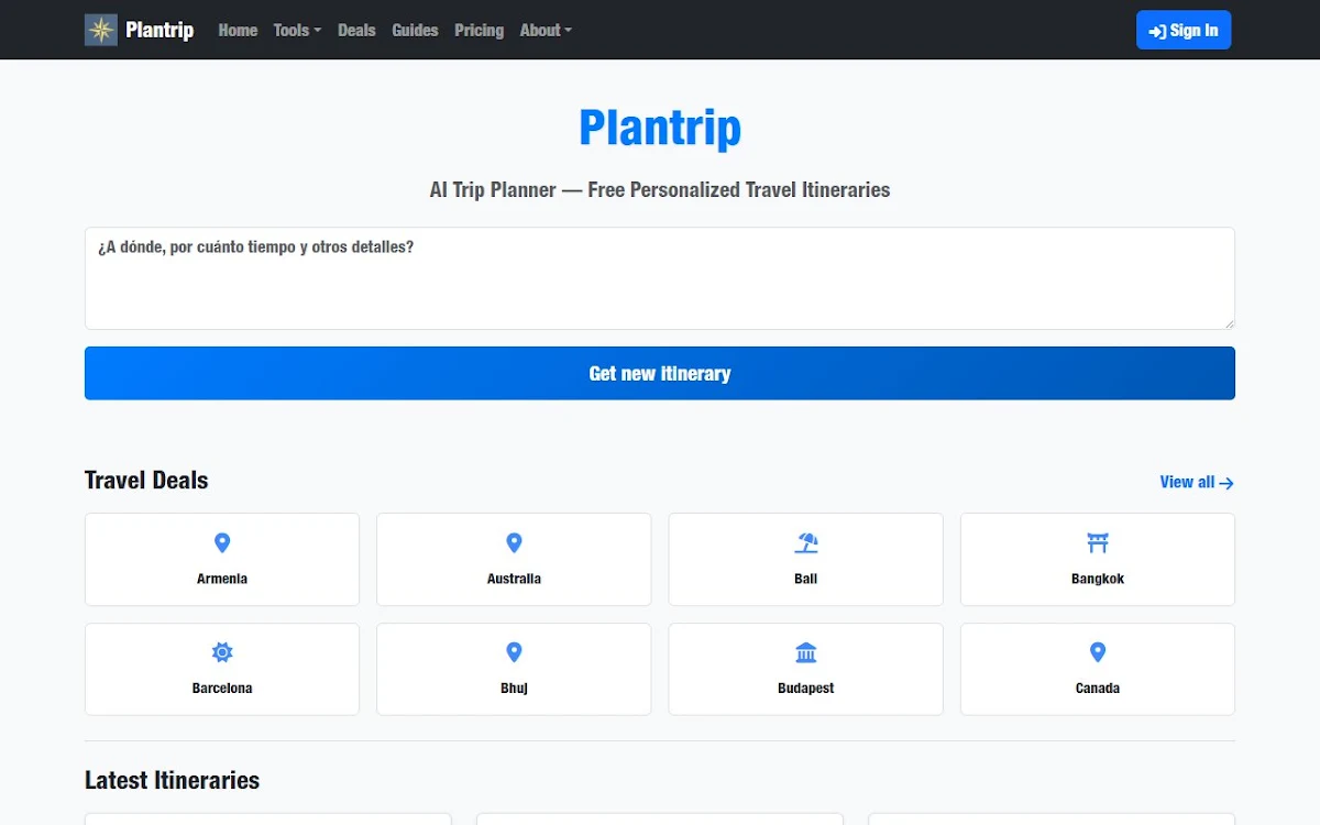 Captura de PlanTrips: Generate custom Travel Itineraries with AI butler