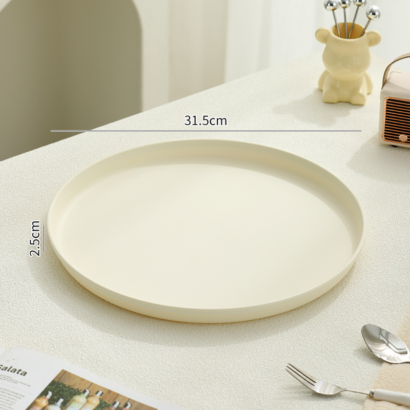 Round Plastic Tray, Cream and Black
