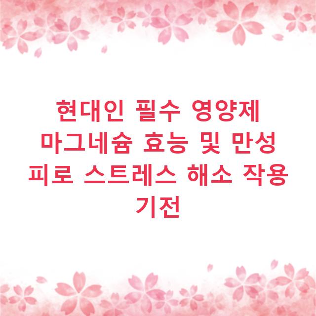 현대인 필수 영양제 마그네슘 효능 및 만성 피로 스트레스 해소 작용 기전