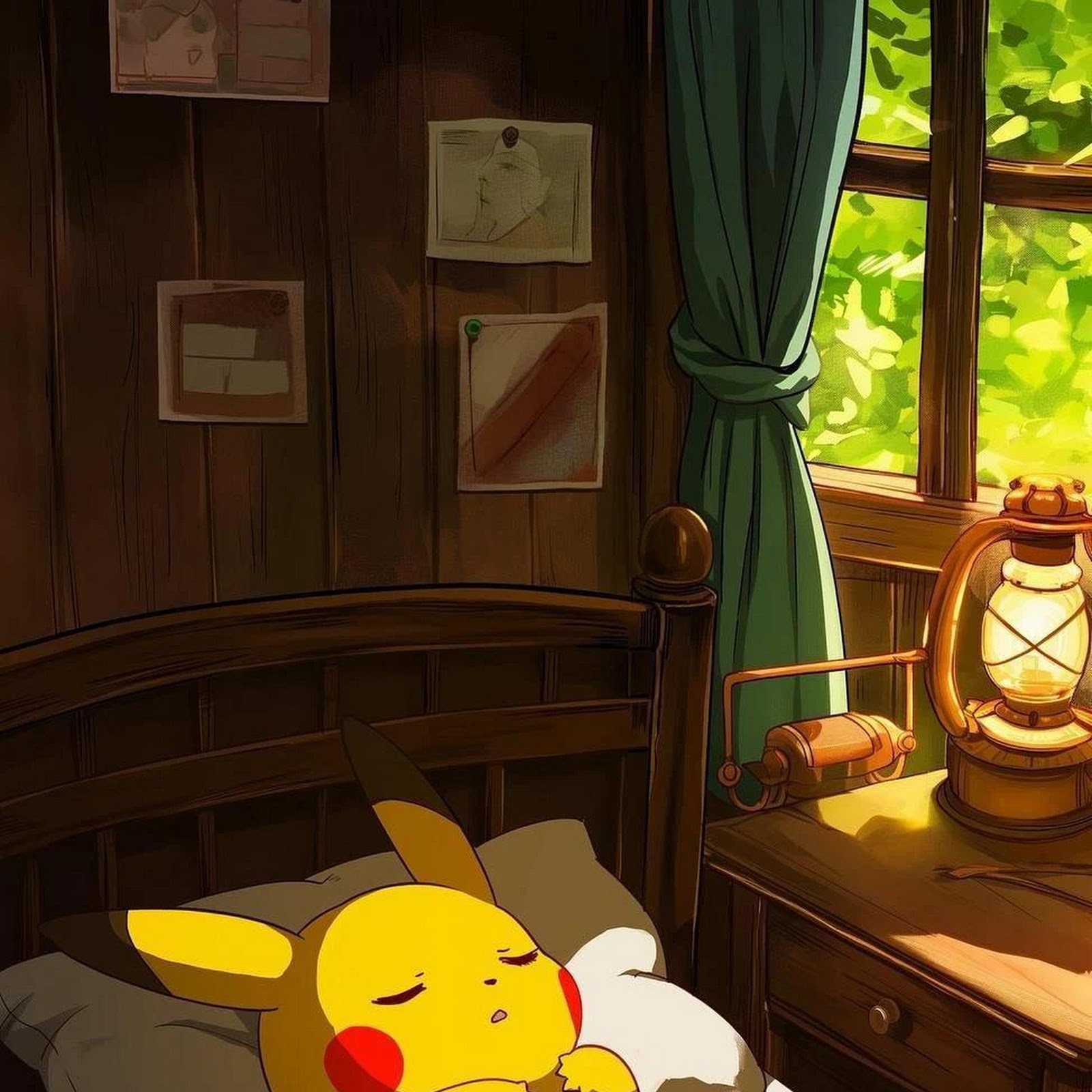 Download Pikachu Sleeping In Cozy Bedroom iPhone
