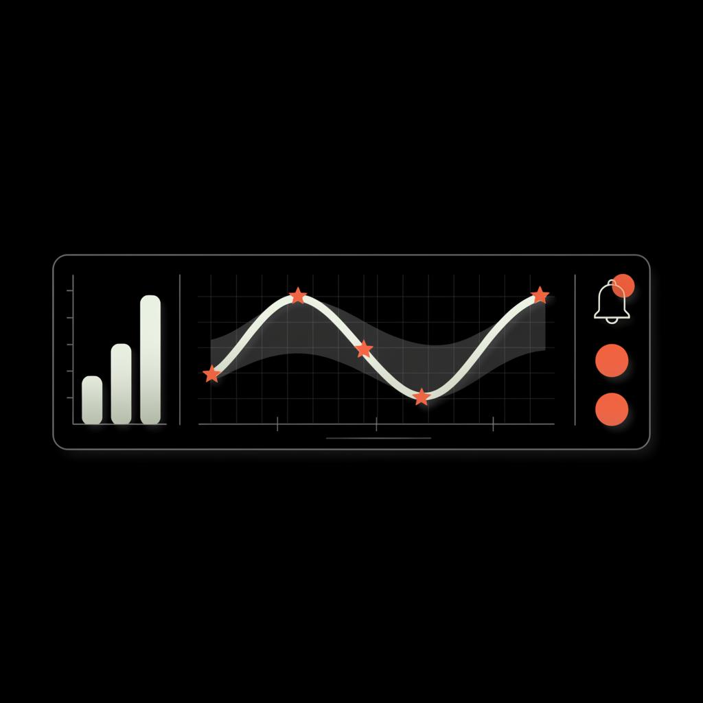 Minimal 2D vector dashboard showing star-rating charts over time with notification and alert icons in Social Success Hub brand colors — delete a Google review