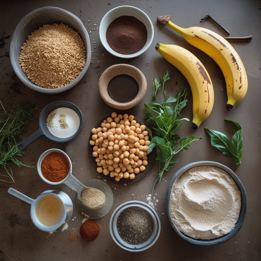Ingredients for Healthy High Protein Cocoa Chickpea Cookies With Banana – Easy Homemade Snack