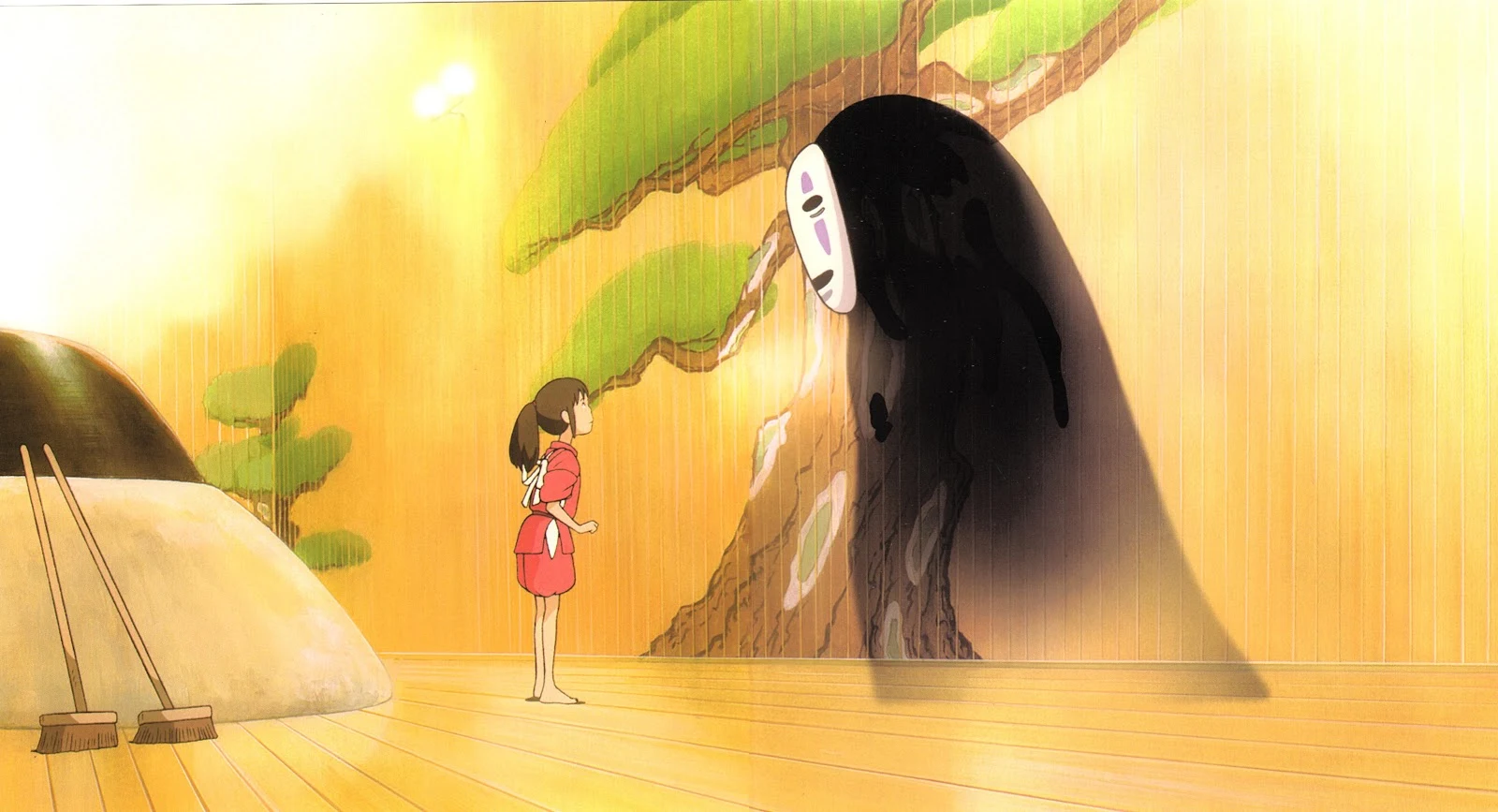 Chihiro and No-Face in Bathhouse - Anime Illustration 4K Wallpaper (4933x2674)