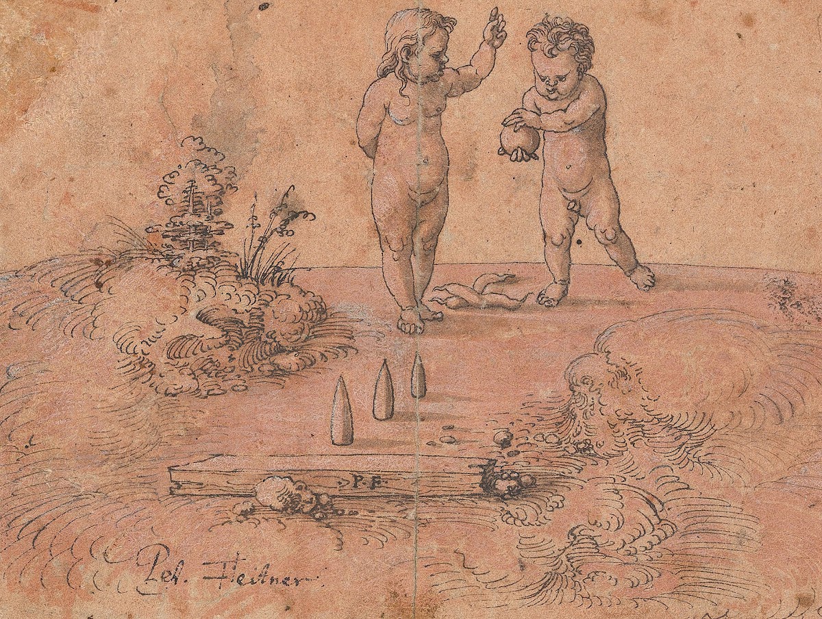 Two Children Playing with a Ball 15001546
