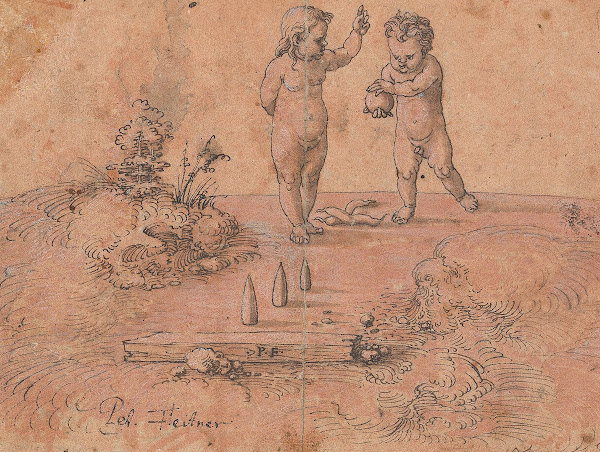 Two Children Playing with a Ball 15001546