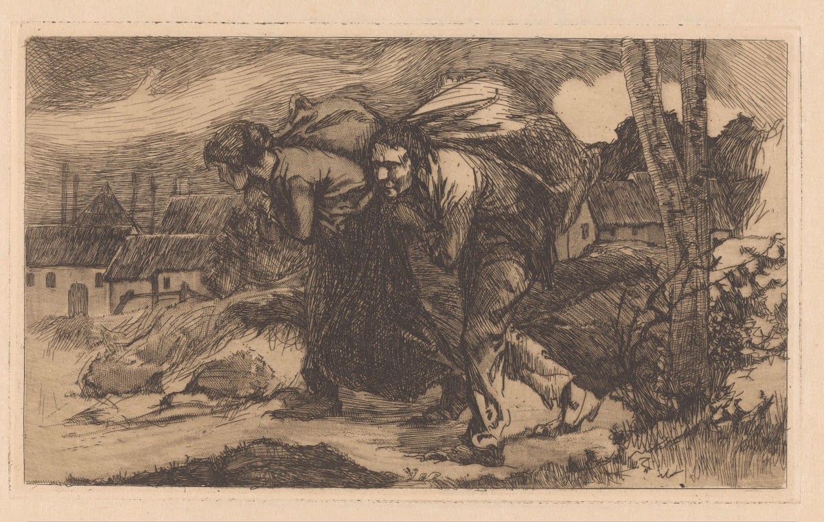 Man en vrouw met zak op de rug 1914 1915