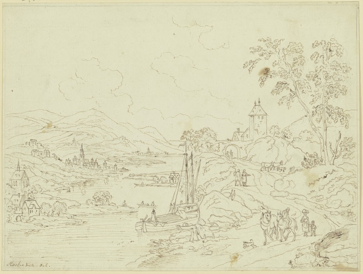 Gebirgige Landschaft an einem Fluß