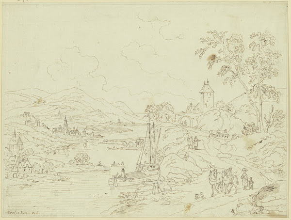 Gebirgige Landschaft an einem Fluß
