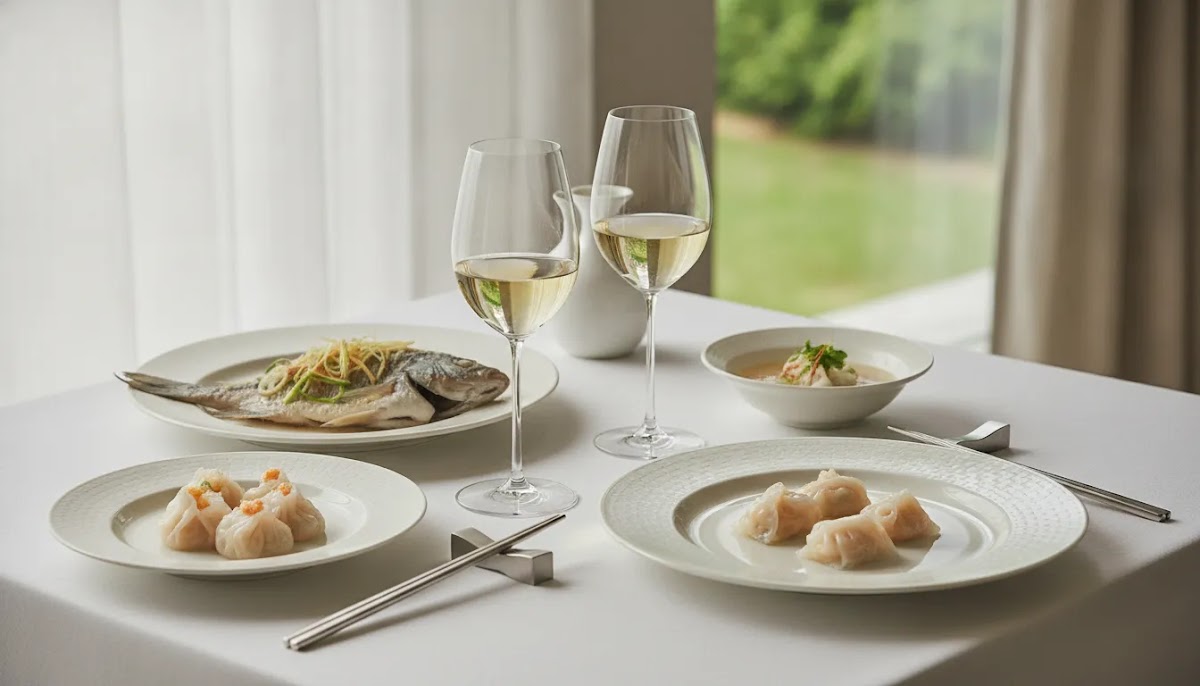 Best wine for Chinese food Hong Kong featuring white wine with dim sum and Cantonese seafood