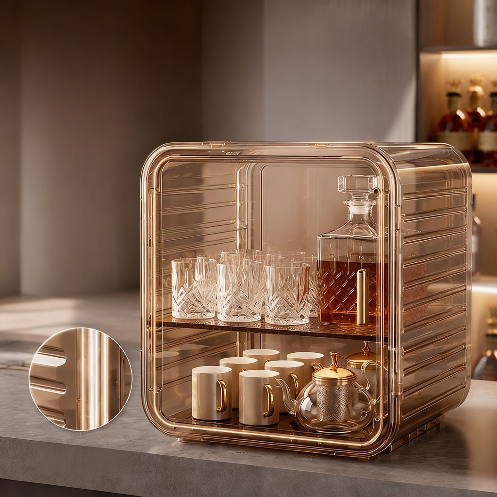 Plastic Glass Cabinet with Doors, 2–4 Levels
